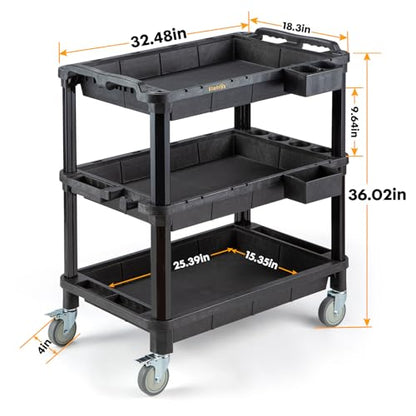 ELAFROS 3-Shelf Heavy Duty Rolling Utility Cart, 32.4 x 18.3 in - style: Standard