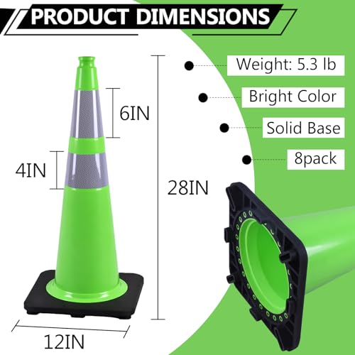 BESEA 6 Pack 28 Inch Green Traffic Cones with Wide Weighted Base - size: 28 inch