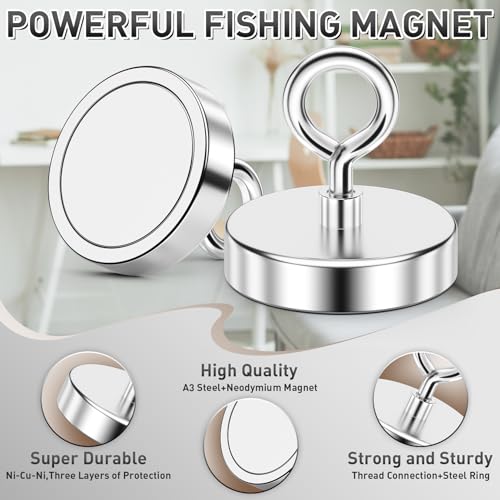 FINDMAG 800 LBS Heavy Duty Fishing Magnet, 2.95 Inch Large Neodymium Magnet - size: 2.95 inches (75mm)