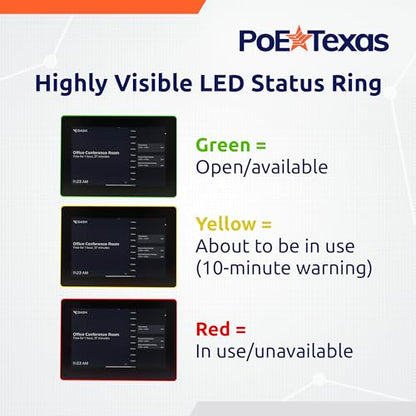 PoE Texas 8" Conference Room Scheduler with Color Changing LED Status - PoE Powered Touch Screen Tablet for Meeting Room Booking - Syncs with All Popular Business Calendars - No Subscription Required - size: 8" Touchscreen w/ Led