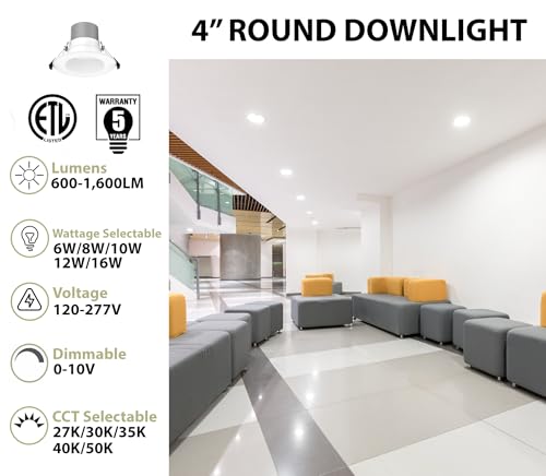 WareLight 4" LED Round Commercial Downlight, 1600 Lumen Max, Wattage & CCT Selectable, 120-277V - size: Round - 4 Inches