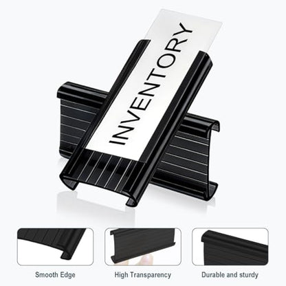 Lenink 100Pcs Wire Shelf Label Holders with 100Pcs Label Paper Inserts, Black Plastic Wire Rack Label Holder Compatible with Metro and Nexel 1-1/4in Shelves, Label Area 3in Lx1.25in H - color: Black, size: 3in (100 Pack)
