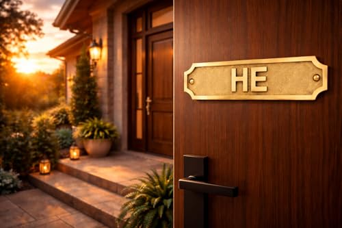 Brass HE Door Sign Plaque 22 x 5 cm | Gender Restroom Sign Wall Plate | Office, Home, Commercial Bathroom Identifier Sign with Mounting Screws - color: HE