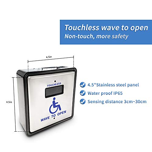 Olideauto Handicap Door Opener Touch Free Open Door,with Touchless Wireless Square 4.5'' Handicap Push Buttons Wave Sensor to Open Olide-512N