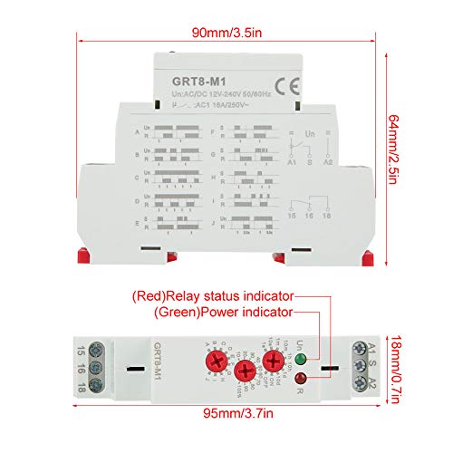 Multifunctional Time Delay Relay, 10 Functions DIN Rail Mount Contactor Isolator Voltage Multifunction On Off Digital Timing Input Output Control Relay GRT8 M1 AC DC 12V 240V