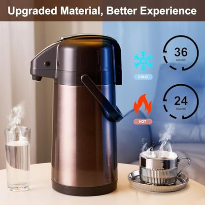 PARACITY Coffee Carafe, 84.5 fl oz/2.5 L Airpot Coffee Dispenser with Pump - color: Gold Brown