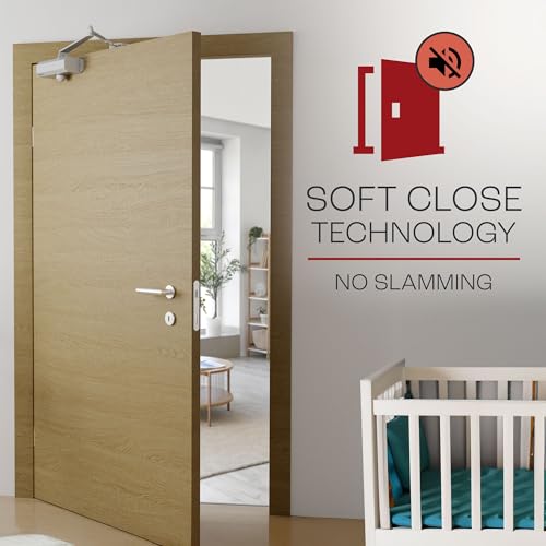 PrimeWare DC-300 Adjustable Automatic Door Closers for Home | Soft Close, No Slam | Residential and Commercial Door Closer | Level 3 | for Doors Weighing 90-140 lbs | Hydraulic Door Spring - Nickel - size: Level 3, style: Nickel