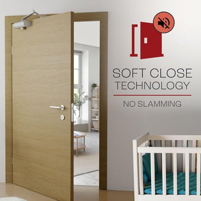 PrimeWare DC-300 Adjustable Automatic Door Closers for Home | Soft Close, No Slam | Residential and Commercial Door Closer | Level 3 | for Doors Weighing 90-140 lbs | Hydraulic Door Spring - Nickel - size: Level 3, style: Nickel