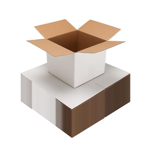 EXYGLO 40 Pack 7x7x6 Shipping Boxes for Small Business, White Corrugated Cardboard Small Box for Packaging, Moving, Mailing, and Storing - color: 40 Pack White, size: 7x7x6 Inch