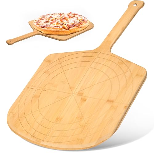 Wooden Pizza Peel 16 Inch Board with Engraved Sizes - Multi-Purpose Bamboo Pizza Cutting Board, Wood Pizza Peel, Pizza Spatula Paddle, and Serving Board with Size and Cutting Guide - color: Natural(16 inch)