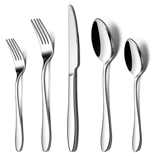 LIANYU 60 Piece Silverware Flatware Set for 12, Stainless Steel Cutlery Set - color: Silver