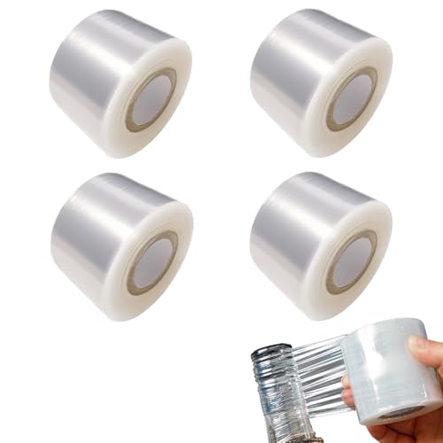 4 Pcs Mini Stretch Wrap Film, 1.57" x 656 FT Hand Stretch Wrap Roll, Mini Clear Unheated Shrink Wrap for Securing Small Bottles Jars Cans Tin Seal Packing & Gift Wrap Rolls