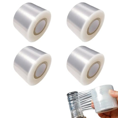 4 Pcs Mini Stretch Wrap Film, 1.57" x 656 FT Hand Stretch Wrap Roll, Mini Clear Unheated Shrink Wrap for Securing Small Bottles Jars Cans Tin Seal Packing & Gift Wrap Rolls