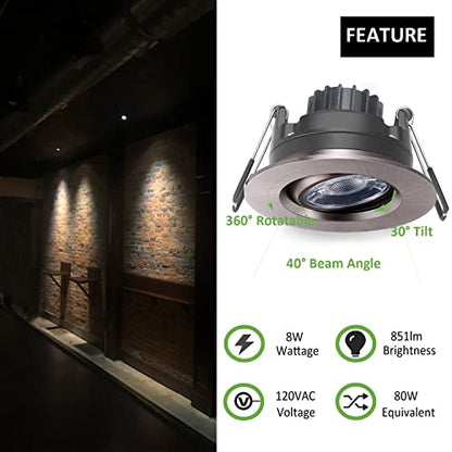 POPANU 3 Inch Gimbal LED Recessed Lights 6 Pack,Adjustable Downlight,Bronze - color: Oil-Rubbed Bronze, size: 3 Inch