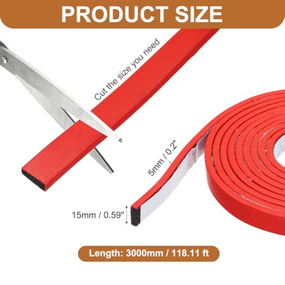 Smoke Fire Seal Strip 9.8Ft 15mm/0.59" Wx 5mm/0.2" T Red - color: Red, size: 9.8FT x 15mm / 0.59" W x 5mm / 0.2" T