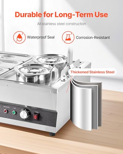 VEVOR Electric Soup Warmer, Two 6.34QT Pots & Six 1/3 Pans, Stainless Steel Commercial Food Warmer with 86~185°F Adjustable Temp, 1500W Bain Marie with Cover, Soup Station for Restaurant, Buffet - size: 2×6L Pots and 6×1/3 Pans