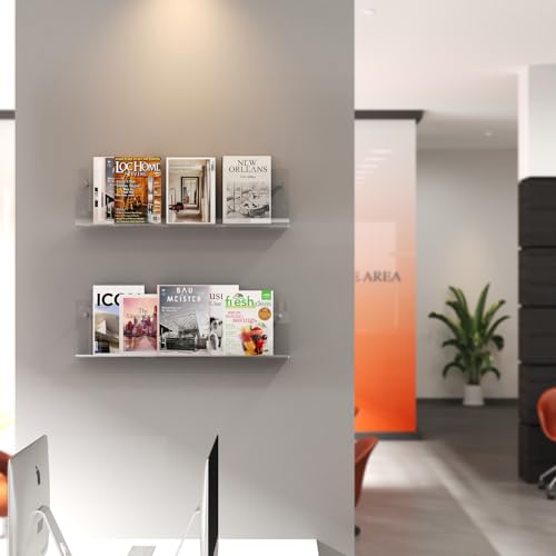 Acrylic Magazine Holder, 2 Pack Hanging Bookshelf Magazine Rack, Wall Mounted Floating Brochure Display for Waiting Room, Office, Home (Clear, 24 Inch) - color: Clear, size: 24 Inch