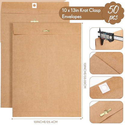 Teling 50 Pcs Manilla Clasp Envelopes Kraft Closure - color: Brown, size: 10*13