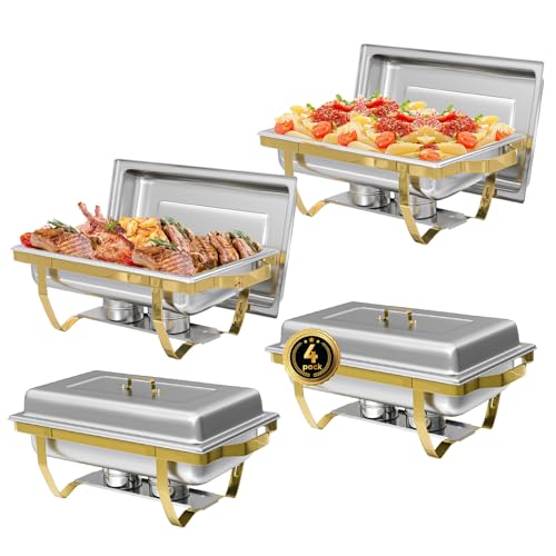 IMACONE Rectangular Chafing Dish Buffet Sets of 4, 8QT, Gold Frame - color: Gold Frame, size: 4-Pack