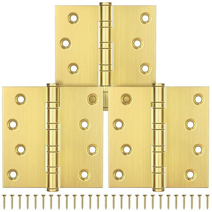 KOLET Ball Bearing Door Hinges, 4 x 4 Inches, Brushed Gold, 3 Pack - color: Gold, size: 3 Pack