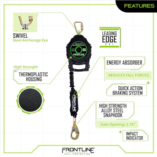 Frontline RPGCLE30' Leading Edge Cable SRL with Carry Handle & Tagline | Durable Thermoplastic Housing | Ergonomic Design | High Strength Components | ANSI & OSHA Compliant (1 Pack) - size: 30'
