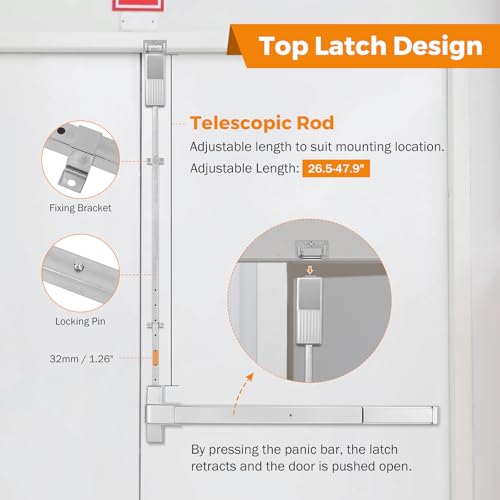 BEAMNOVA Vertical Rod Panic Bar Exit Device Door Push Bar, 32 Inch Metallic - color: Metallic, size: 32 Inch