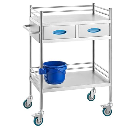 VEVOR Lab Serving Cart Utility Cart Stainless Steel Medical Cart with Two Drawers for lab Equipment Use Grade I Stainless Steel Utility Services (2 Shelves/ 2 Drawer) - style: Utility Cart