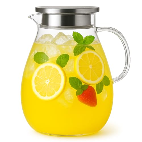 Glass Pitcher with Lid, 1 Gallon / 128oz Glass Water Jug for Hot and Cold Drinks, Iced Tea, Juice, and Beverage Carafe - size: 128 Ounces
