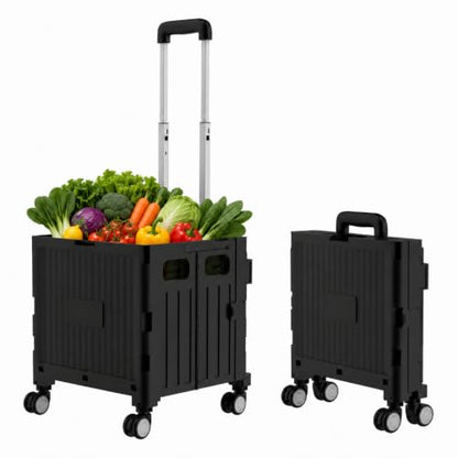 Foldable Shopping Cart with Wheels: Black Rolling Utility Crate - color: Black(m)