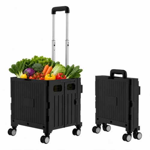 Foldable Shopping Cart with Wheels: Black Rolling Utility Crate - color: Black(m)