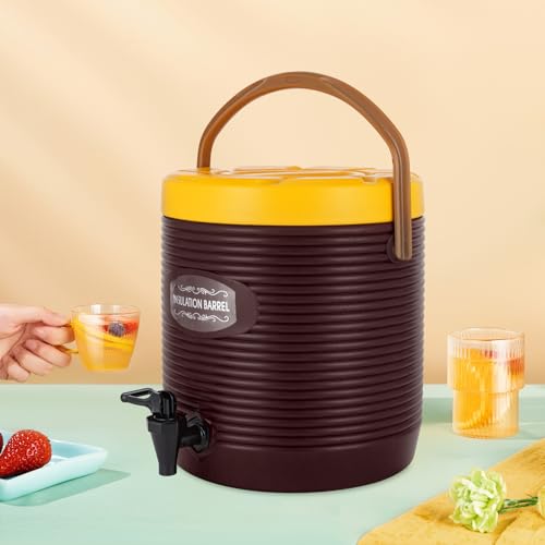 Stainless Steel Beverage Dispenser Insulated Container with Faucet Cooler with Drink Dispensers Cold and Hot Drink Dispenser for Milk Tea, Juice, Coffee 2.91 Gal Capacity (Brown) - color: Brown, size: 13L