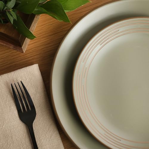 Gibson Home Chiswick House 16-Piece Stoneware Dinnerware Set, Round Plates and Bowls Set for 4, Green with Wax Relief Embossed Rim Detail, Dishwasher Safe – Dinner Plate, Salad Plate & Cereal Bowl - color: Green w/ Wax Relief Embossed Rim (Chiswick House)