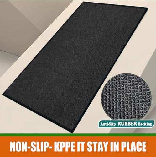 Front Door Mat, 4' x 6' Extra Large Commercial Industrial Rug Heavy Duty Outdoor Indoor Entryway Doormat Low Profile Welcome Entry Door Mat Non Slip Backing for Entrance Home Office,Black - size: 4x6FT