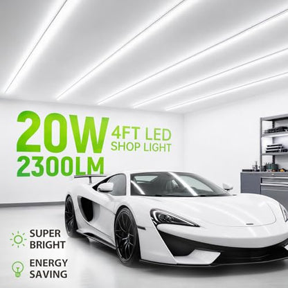 Pak 4FT LED Shop Lights, 2300LM 6500K Cool White, 20W Energy Efficient Linkable Ceiling and Under Cabinet Lighting, T5 Integrated Utility Fixture for Garage, Workshop, Basement, FCC Certified, 8 Pack - size: 4FT 6500K-8 Pack