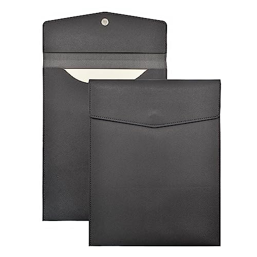 VANRA 1 Piece PU Leather File Folder Vertical A4 Document Holder File Envelope Waterproof Leather Portfolio Case Filing File Organizer for Letter Size with Magnetic Button Closure (Black) - color: Black