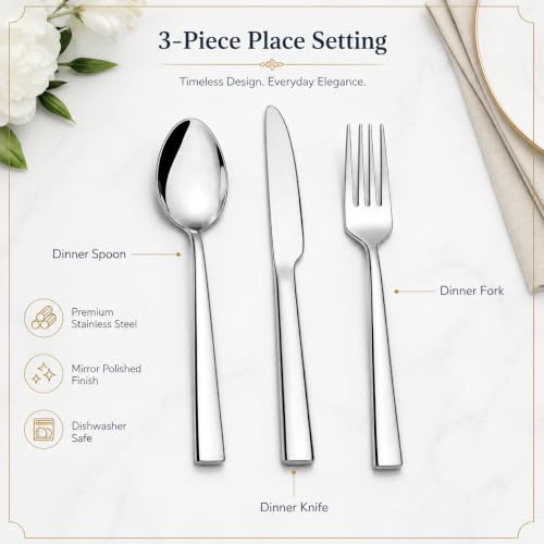 18-Piece Stainless Steel Silverware Set for 6, Mirror Polished Flatware Set Includes 6 Dinner Knives, 6 Dinner Forks & 6 Dinner Spoons, Dishwasher Safe Cutlery Set for Home Kitchen Restaurant - size: 7.9-9.1inches silverware set 18P