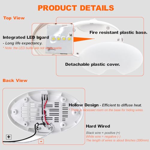 RV Motion Sensor Light LED 12 Volt Light Fixtures 6 Inch Oval with Switch - color: White shell