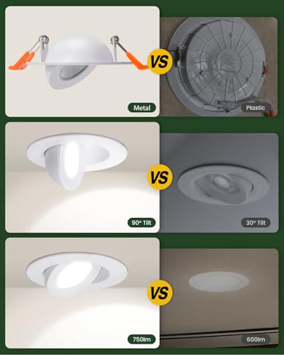 ZYC Gimbal LED Recessed Lighting - 3 Inch 5CCT 7W 360° Rotation Adjustable Eyeball Light,LED Swivel Spotlight,Directional Sloped Ceiling Light,Dimmable Canless Wafer Downlight Pack of 6 Bronze. - color: Bronze, size: 3 INCH || 6 PACK