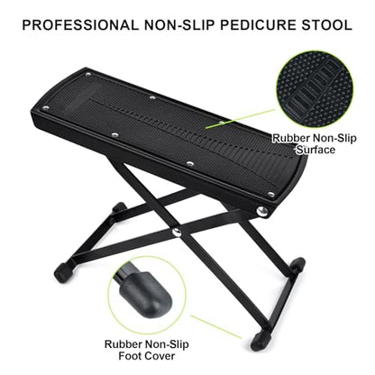 Pedicure Foot Rest Kit 6 Adjustable Heights Foot Stand for Pedicure Non-Slip Foldable Pedicure Stand for Easy at Home No More Bending or Stretching Pedicure Stool with Silicone Toe Separator