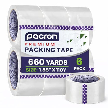 Clear Packing Tape Heavy-Duty Wrapping Tape - 55-Yard Length, Strong Adhesive Rolls for Moving Boxes, Office Packaging, Storage Organization & Warehouse Shipping (Premium (1.88 x 110), 6 Rolls) - size: 6 Rolls, style: Premium (1.88 x 110)