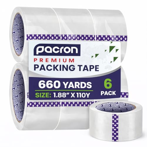 Clear Packing Tape Heavy-Duty Wrapping Tape - 55-Yard Length, Strong Adhesive Rolls for Moving Boxes, Office Packaging, Storage Organization & Warehouse Shipping (Premium (1.88 x 110), 6 Rolls) - size: 6 Rolls, style: Premium (1.88 x 110)