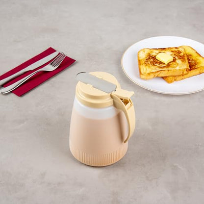 Restaurantware-Chef 101 48 Ounce All Purpose Syrup Dispenser, 1 Honey Dispenser - Beige Top, Stainless Steel Slide Cover, Plastic Pancake Syrup Bottle, Perfect For Diners, Restaurants, Home - color: Beige, size: 48 Ounces, style: 1 Count