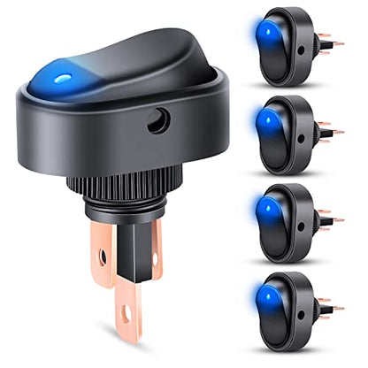 Nilight 5PCS 12V 30A Blue LED Rocker Switch 3Pin SPST Oval 12mm Hole