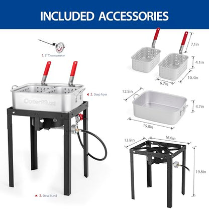 OuterMust 58,000 BTU Outdoor Fryer, 18 Qt. Deep Fryer Pot and 2 Inner Baskets, Ideal for Frying Fish, Chicken Wings, French Fries - size: 18 Qt. with Baskets