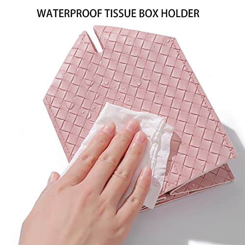 Tissue Box Cover Square Leather Facial Paper Holder, Pink - color: Pink, size: square