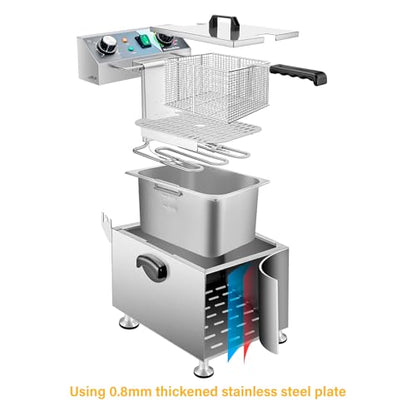 WaterElfo Electric Deep Fryer - 13L 13.7QT Commercial Deep Fryer 1800W 120V18.7Pounds withTroperature Control and Timer Large Basket Fryer for Commercial and Domestic Kitchens - size: 13L 1800W