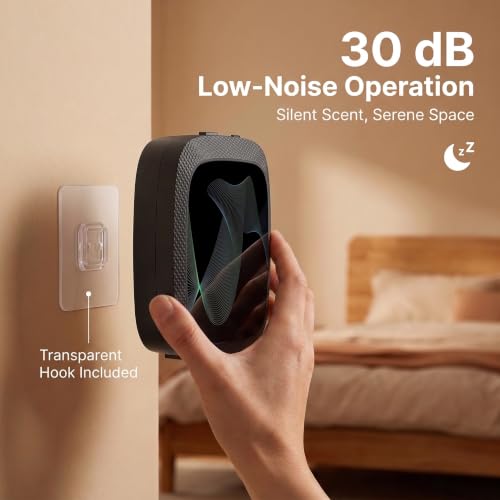 Waterless Essential Oil Diffuser, Cold Air Scent Diffuser Machine for Home & Office, Bluetooth App & Manual Control, USB-C or D Battery Powered, Wall Mount or Tabletop, Black - color: Black
