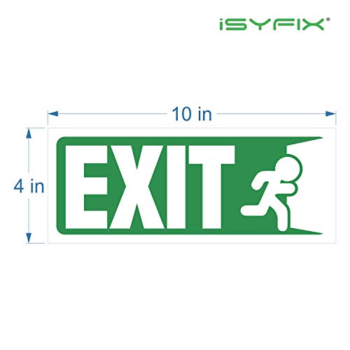 iSYFIX Exit Signs Stickers, 10x4 Inch, 3 Pack, White & Green - color: White & Green