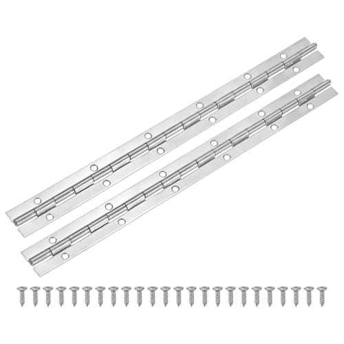 M METERXITY 2-Pack Piano Hinges, 16 Inch / 400mm Stainless Steel Continuous Piano Hinge with Holes and Screws for Cabinets Door/Storage Box [1.2X 0.06/ 30x1.5mm Open Width Thick, Silver Tone] - color: Silver Tone, size: 16x1.2x0.06"