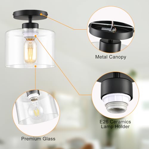 Semi Flush Mount Ceiling Light, Modern Kitchen Lighting Fixtures Ceiling, Rustic Ceiling Light Fixtures, Ceiling Lights with Glass Shade for Hallway Foyer Entryway Bedroom - color: 1 Pack Clear Glass, size: 1 Pack
